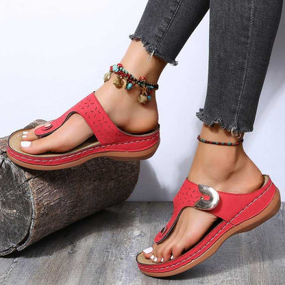 Women's New Round Head Hollow Metal Buckle Wedge Heel Comfortable Toe Sandals Sandals Travel Essentials Shop Travel Happy Travel Happy 