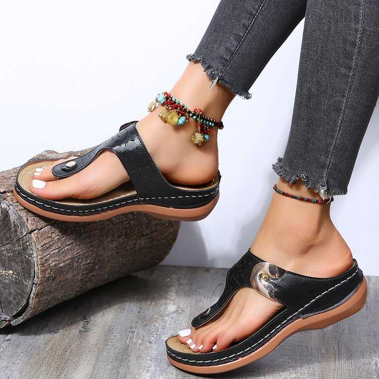 Women's New Round Head Hollow Metal Buckle Wedge Heel Comfortable Toe Sandals Sandals Travel Essentials Shop Travel Happy Travel Happy 