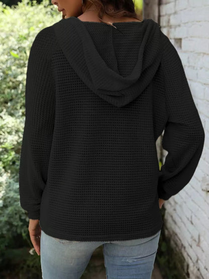Women's Waffle Knit Button-Detail Hoodie