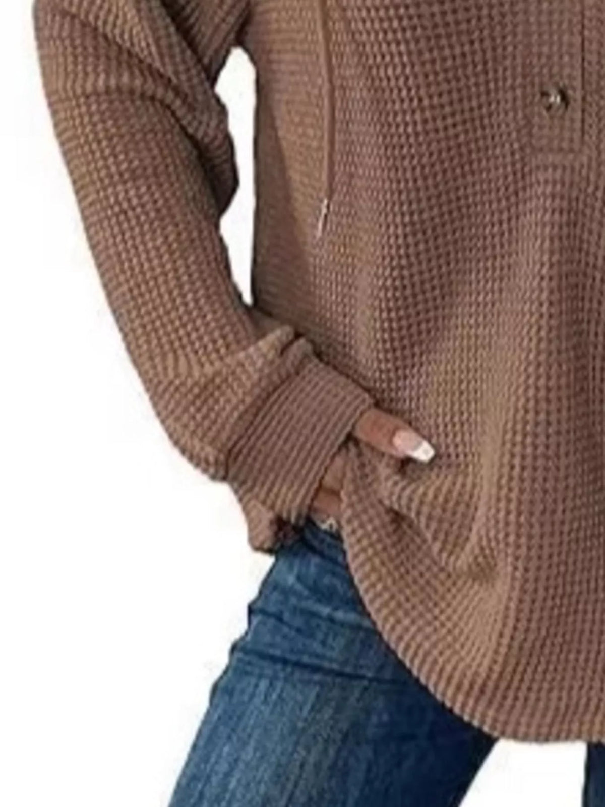 Women's Waffle Knit Button-Detail Hoodie