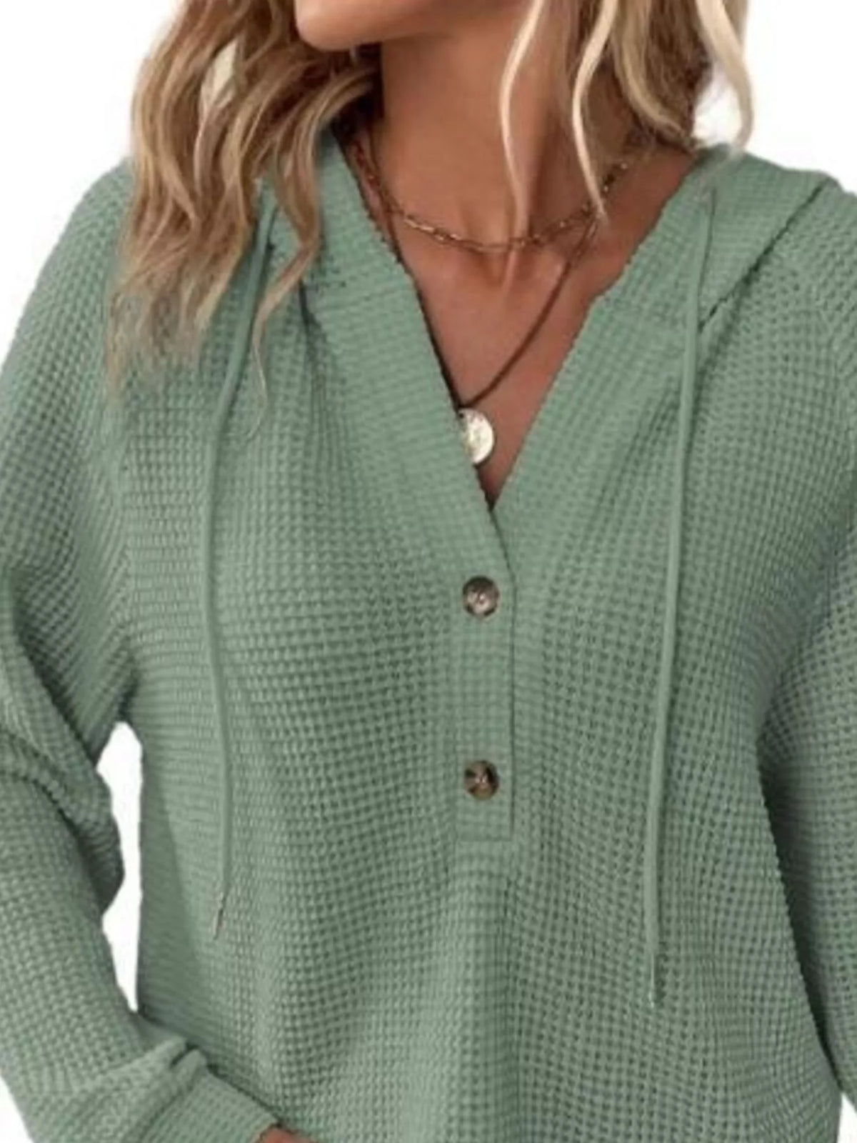 Women's Waffle Knit Button-Detail Hoodie