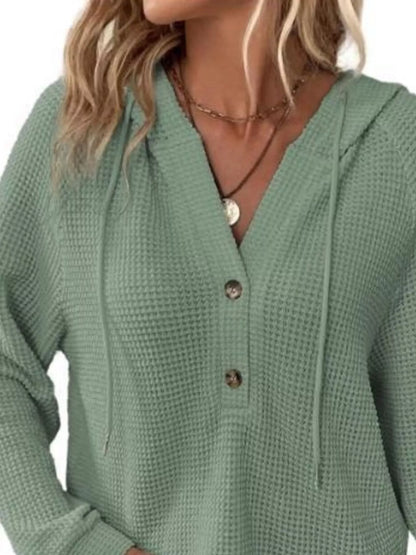 Women's Waffle Knit Button-Detail Hoodie