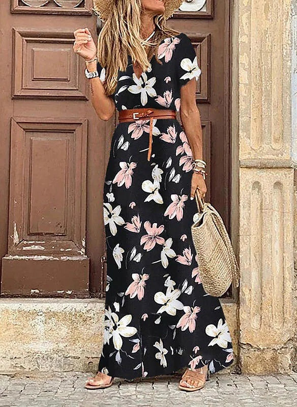 Vestido bohemio de flores con escote en V y estilo moderno