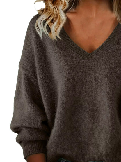 Women's V-Neck Dropped-Shoulder Sweater