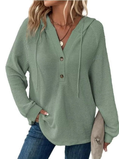 Women's Waffle Knit Button-Detail Hoodie