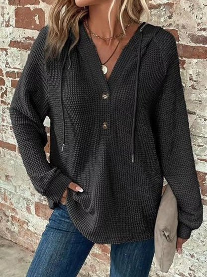 Women's Waffle Knit Button-Detail Hoodie