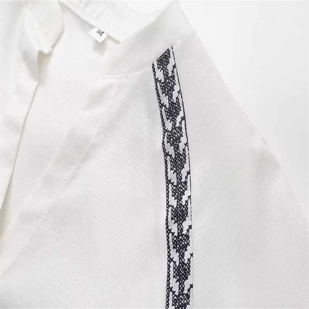 Women's Fashionable White Cotton Linen Shirt