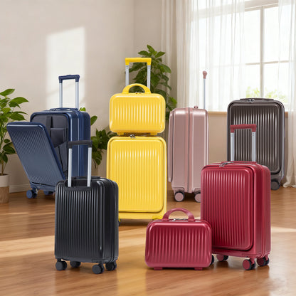 ABS Spinner Wheel Luggage Set with Cosmetic Case - Brown