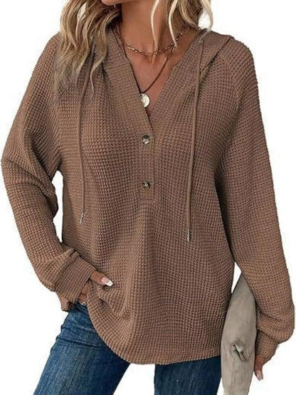 Women's Waffle Knit Button-Detail Hoodie