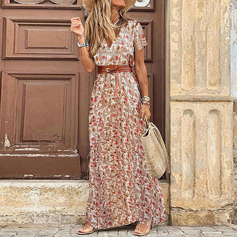 Vestido bohemio de flores con escote en V y estilo moderno