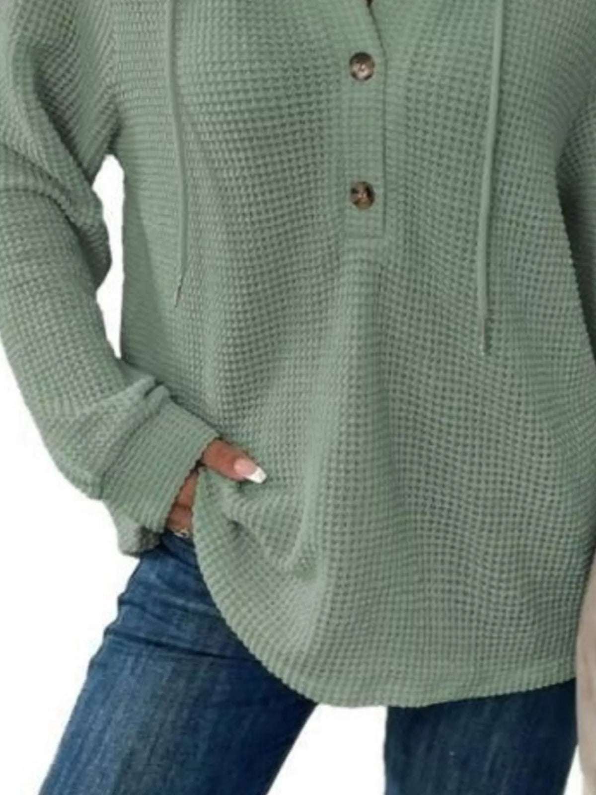 Women's Waffle Knit Button-Detail Hoodie