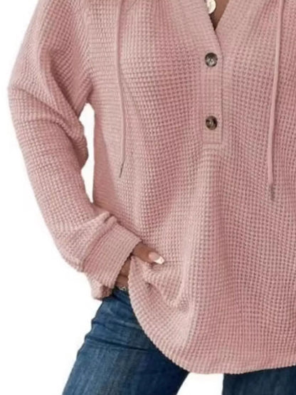 Women's Waffle Knit Button-Detail Hoodie