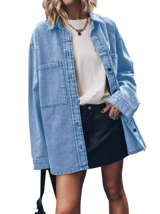 Women's Oversized Denim-Look Button-Up Shirt