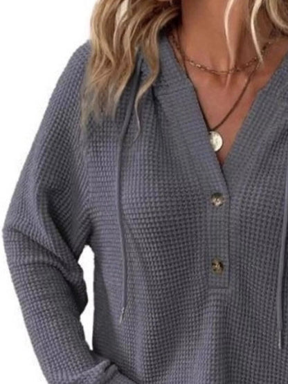 Women's Waffle Knit Button-Detail Hoodie
