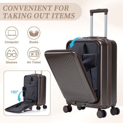 ABS Spinner Wheel Luggage Set with Cosmetic Case - Brown