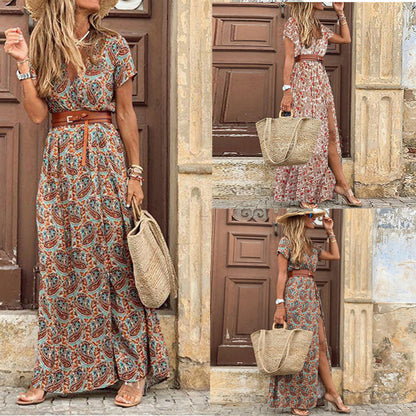 Boho Fashionable Boho V-Neck Floral Dress Travel Happy Women's Fall Wear