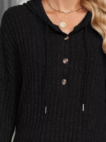 Women's Ribbed Knit Button-Detail Hoodie