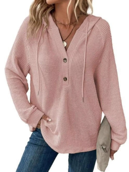 Women's Waffle Knit Button-Detail Hoodie
