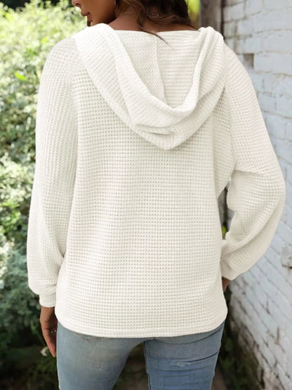 Women's Waffle Knit Button-Detail Hoodie