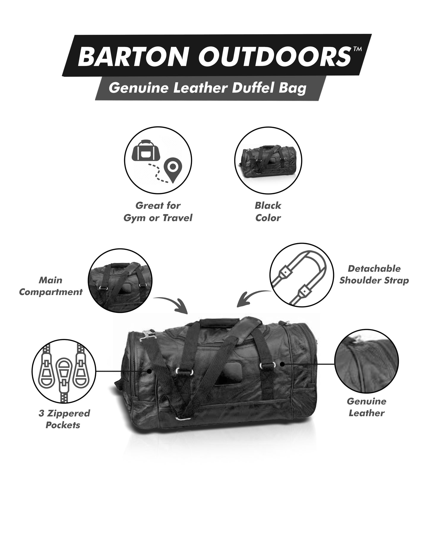 21-Inch Genuine Leather Duffle Bag