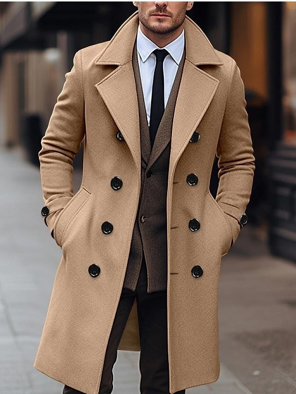 Men’s Double-Breasted Woolen Overcoat – Timeless Long Coat for Fall & Winter