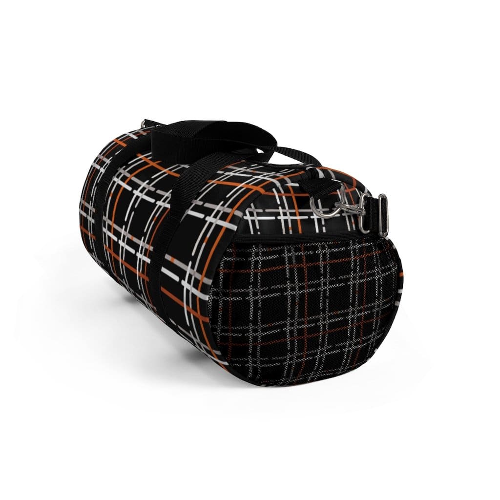 Custom-Print Carry-On Duffel – Black & Orange Plaid