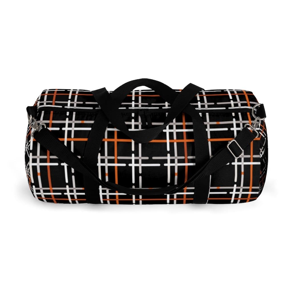 Custom-Print Carry-On Duffel – Black & Orange Plaid