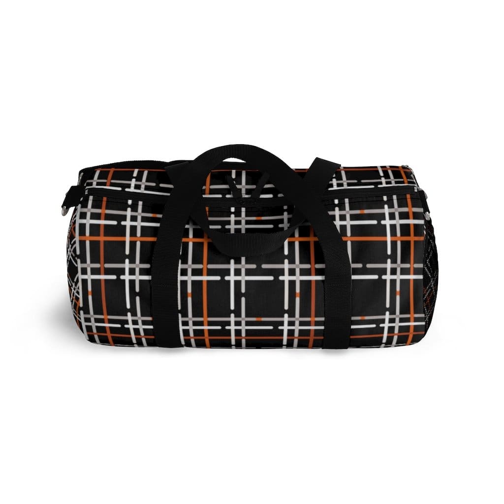 Custom-Print Carry-On Duffel – Black & Orange Plaid