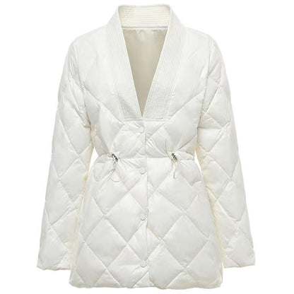 DiamondQuilt Women’s Cotton-Padded V-Neck Jacket – Effortless Elegance, Cozy Comfort