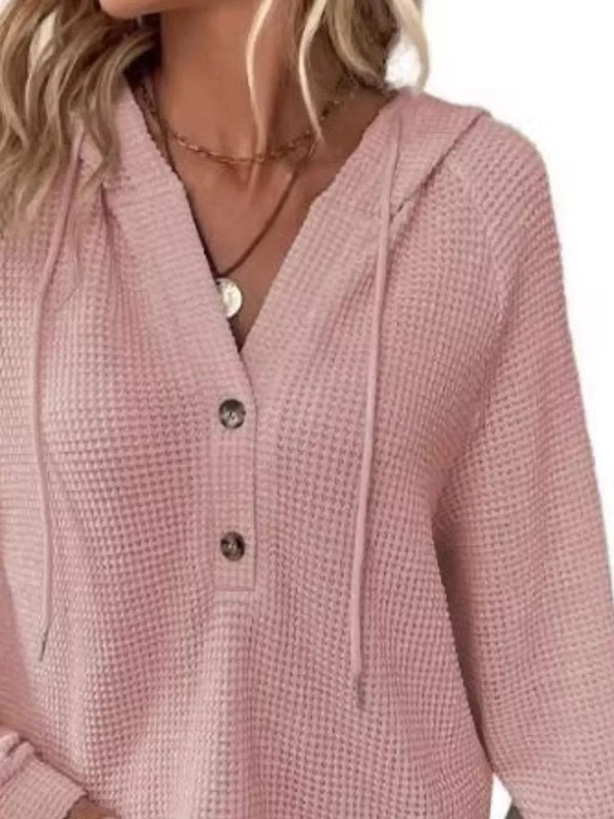 Women's Waffle Knit Button-Detail Hoodie