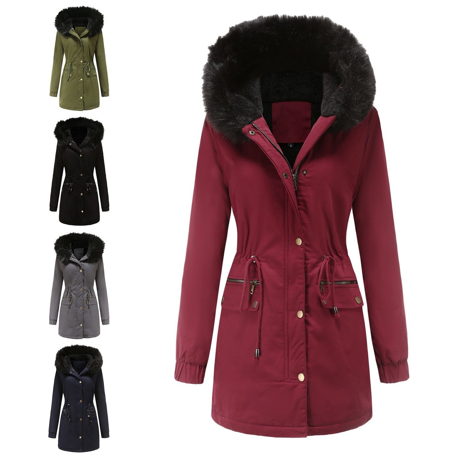 UrbanChic Women’s Fur Collar Workwear Parka – European Style Cotton Coat