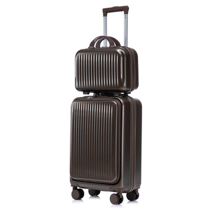 ABS Spinner Wheel Luggage Set with Cosmetic Case - Brown