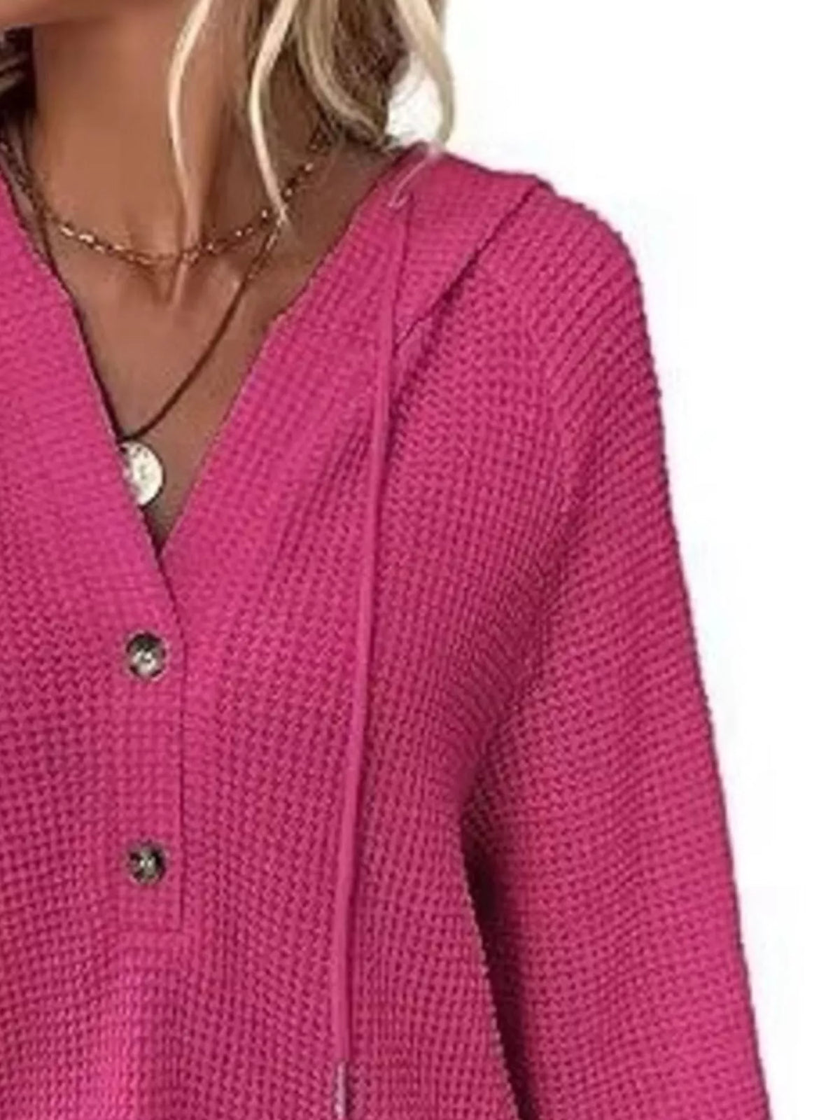 Women's Waffle Knit Button-Detail Hoodie