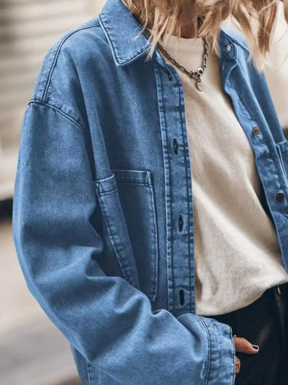 Women's Oversized Denim-Look Button-Up Shirt