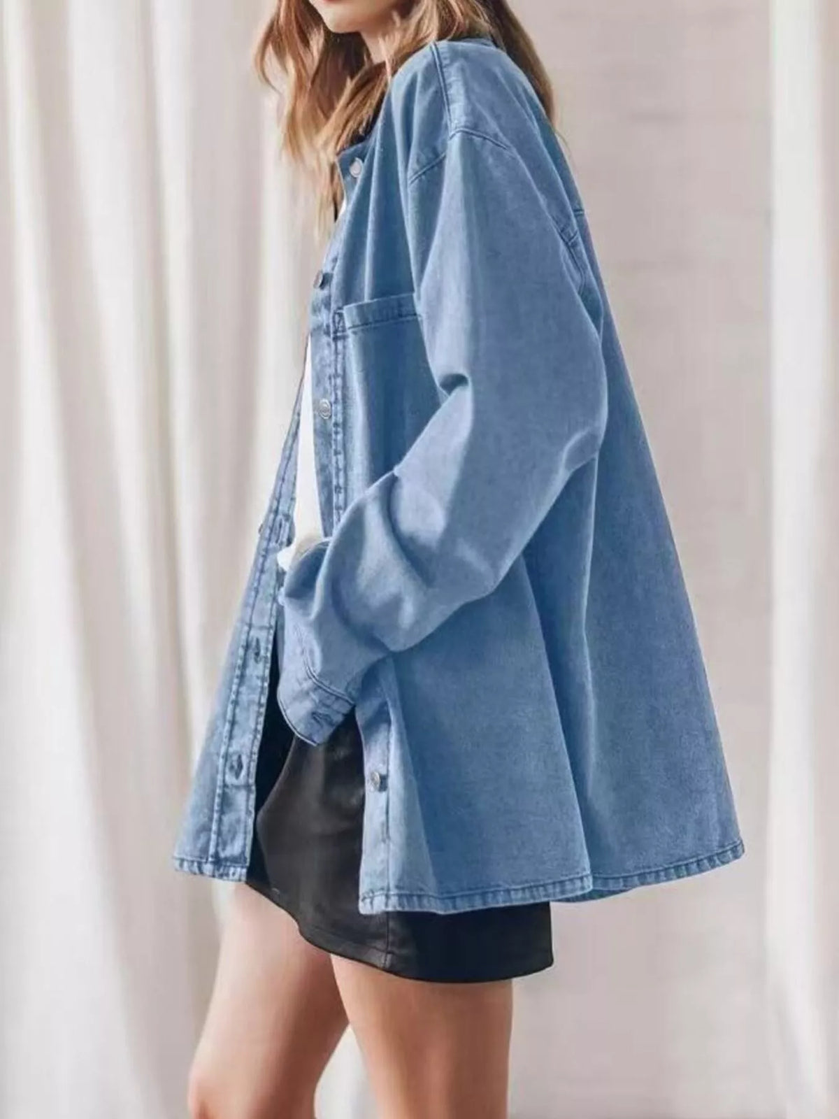 Women's Oversized Denim-Look Button-Up Shirt