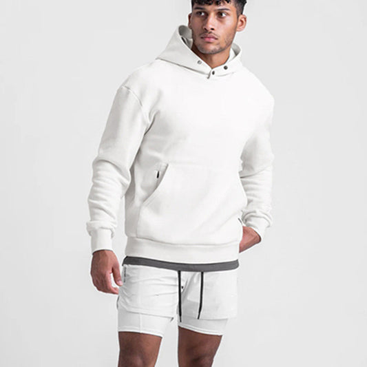 Men's Sports Loose Solid Fleece Hooded Sweater