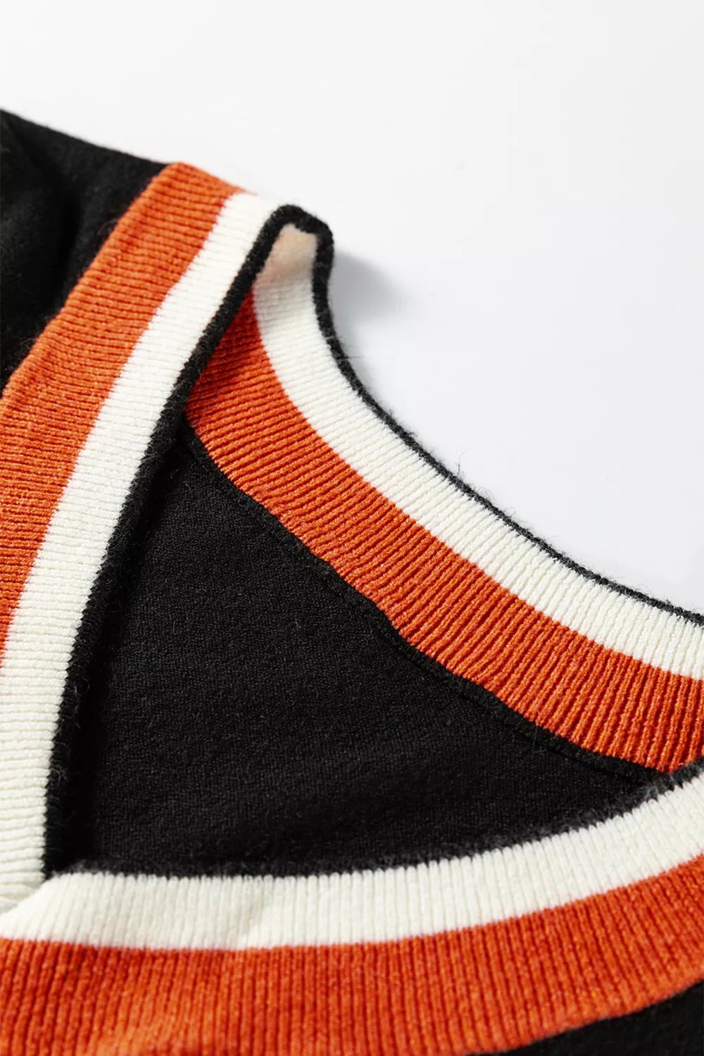 Women's V-Neck Varsity Sweater with Striped Trim