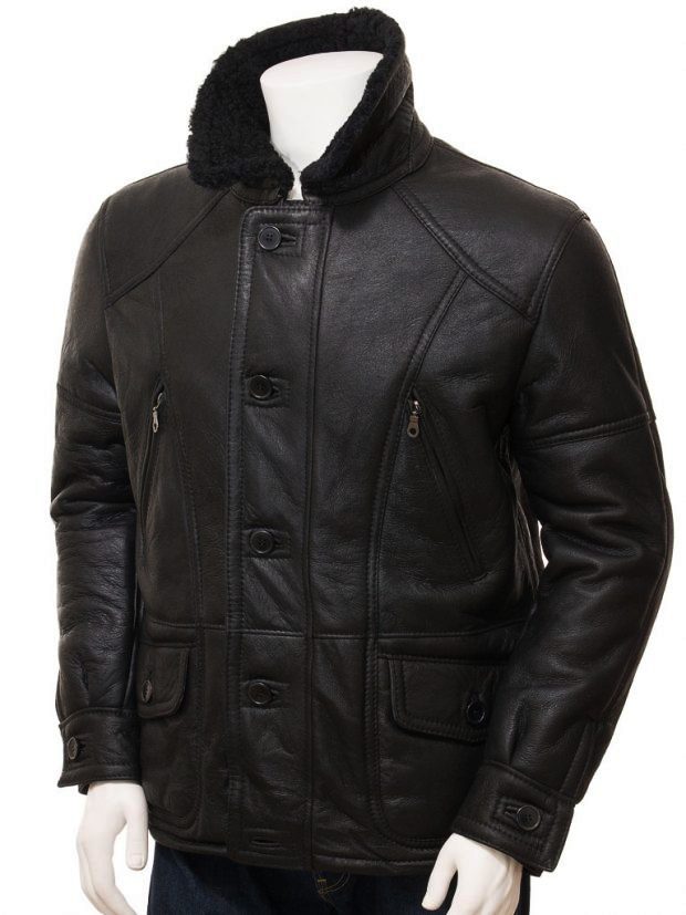 Martin Jackets Boehmer Men's Black Leather Shearling Jacket