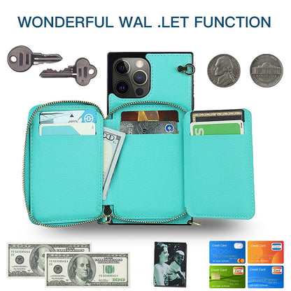 iPhone Zipper Wallet Case with Crossbody Strap – 6 Card Slots