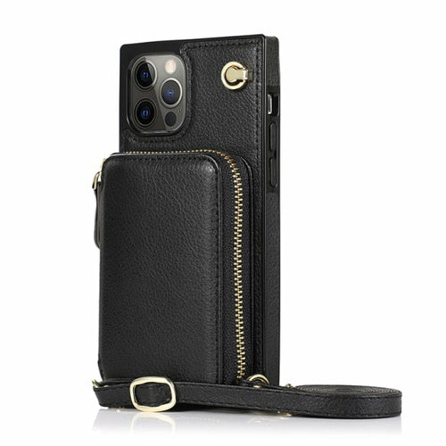 iPhone Zipper Wallet Case with Crossbody Strap – 6 Card Slots