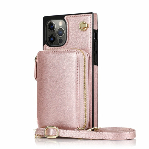 iPhone Zipper Wallet Case with Crossbody Strap – 6 Card Slots