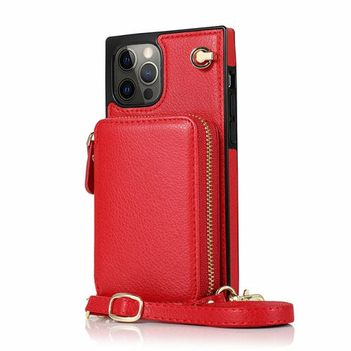iPhone Zipper Wallet Case with Crossbody Strap – 6 Card Slots
